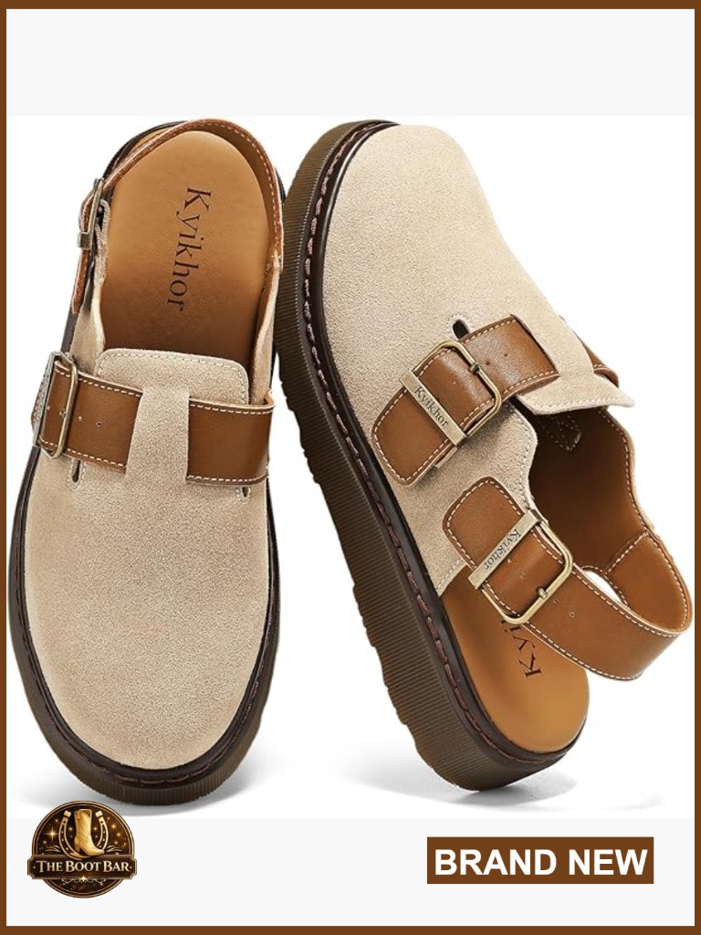 Genuine Suede Leather Loafers Slip-Ons Mules With Back Strap Comfort Footbed